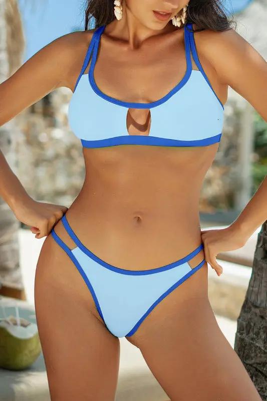 Two Piece Color Block Cut Out Bikini – Trendy Summer Swimwear for Women