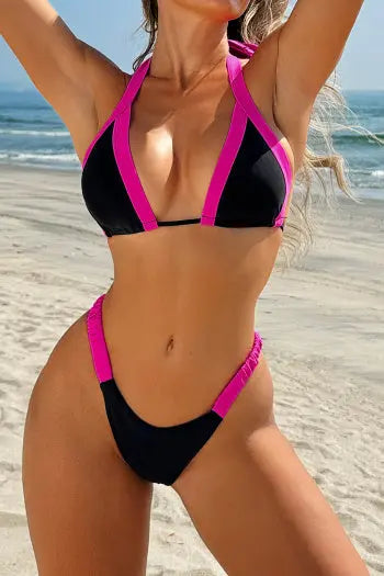 Matching black bikini bottoms with side ties laid flat