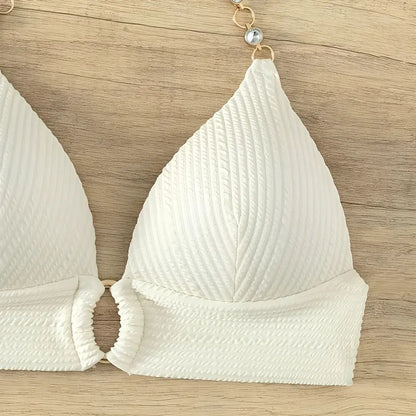 Luxury Rhinestone Chain Padded Halter Bikini Top | Push-Up Swimwear