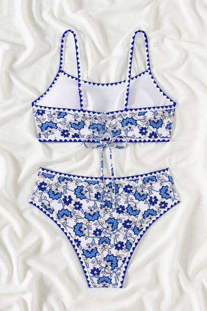 Stylish Flower Print Padded Backless Bikini with Adjustable Straps BikiniEmporium.com