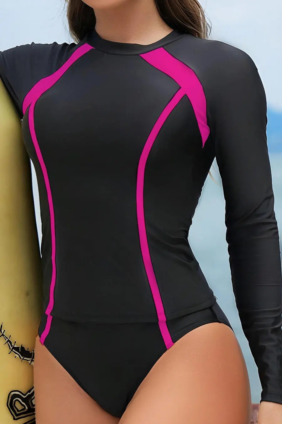 Women's Color-Block Padded Long Sleeve Two-Piece Surf Swimsuit