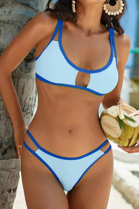 Two Piece Color Block Cut Out Bikini – Trendy Summer Swimwear for Women