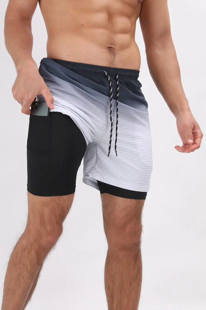 Men’s Gradient Stripe Beach Shorts with Liner – Quick-Dry, Slight Stretch - BikiniEmporium.com