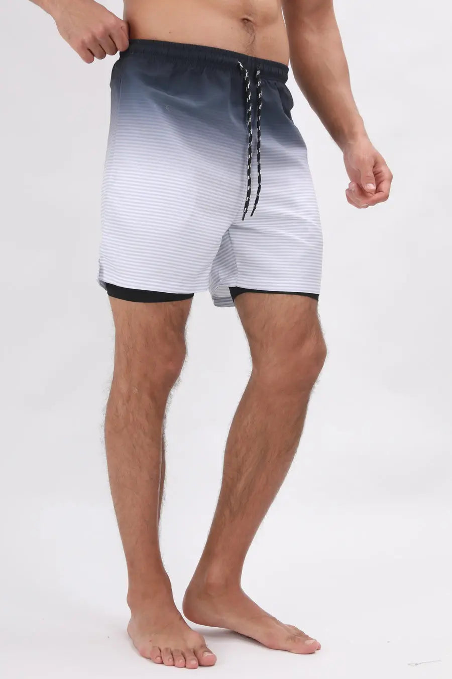 Men’s Gradient Stripe Beach Shorts with Liner – Quick-Dry, Slight Stretch - BikiniEmporium.com