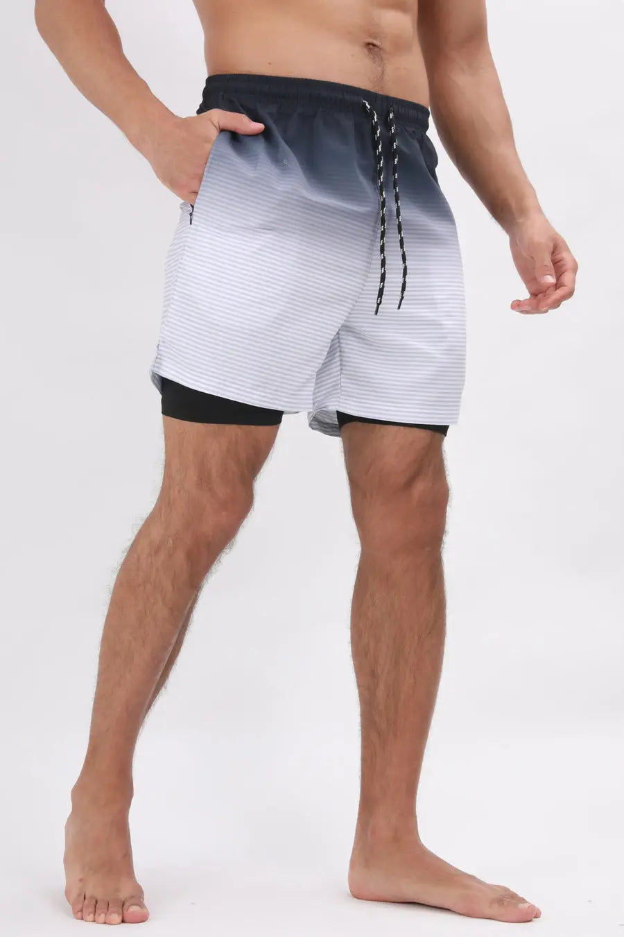 Men’s Gradient Stripe Beach Shorts with Liner – Quick-Dry, Slight Stretch - BikiniEmporium.com