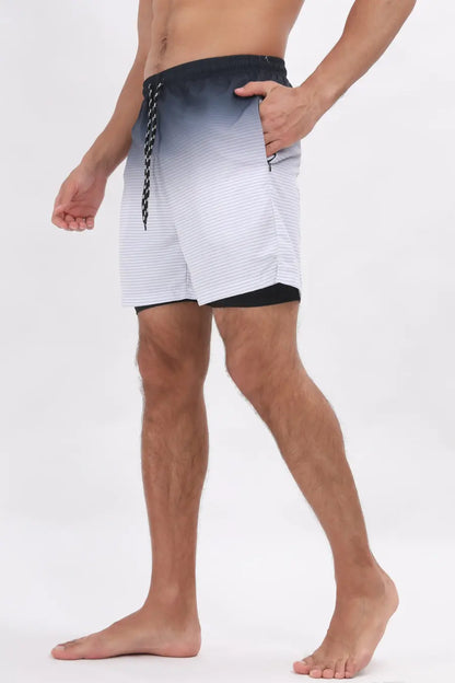 Men’s Gradient Stripe Beach Shorts with Liner – Quick-Dry, Slight Stretch - BikiniEmporium.com