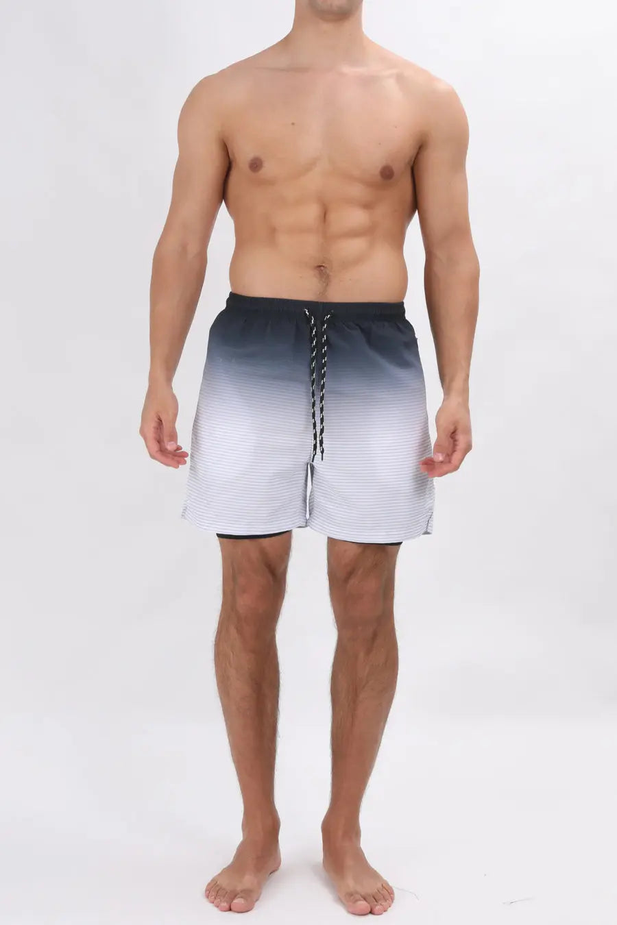 Men’s Gradient Stripe Beach Shorts with Liner – Quick-Dry, Slight Stretch - BikiniEmporium.com