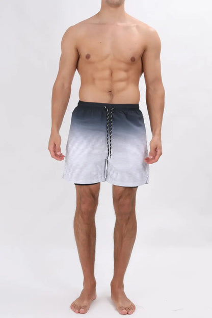 Men’s Gradient Stripe Beach Shorts with Liner – Quick-Dry, Slight Stretch - BikiniEmporium.com