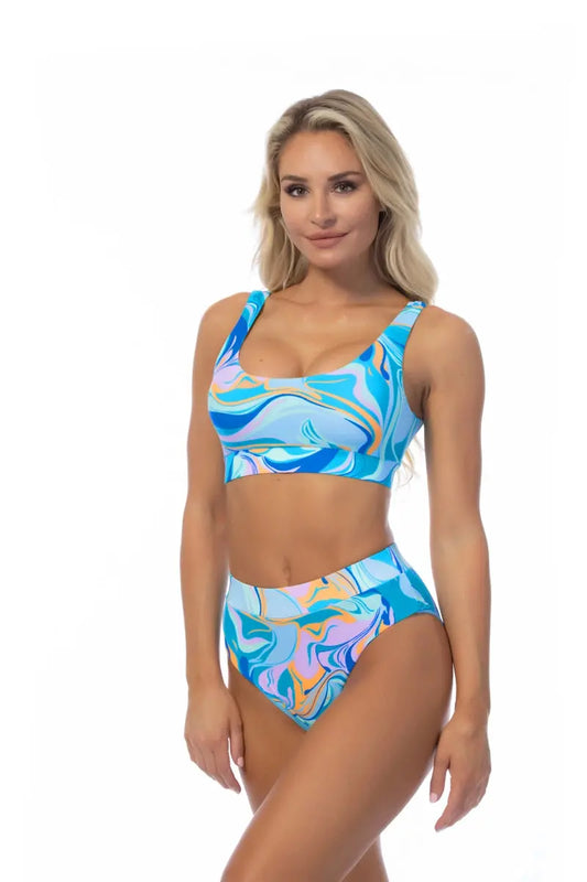 WAVE Print Scoop Top with High Waist Bikini Set BikiniEmporium.com
