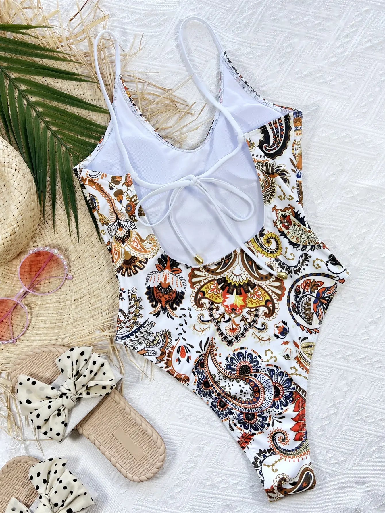 Printed Tie Back Scoop Neck One-Piece Swimsuit - BikiniEmporium.com