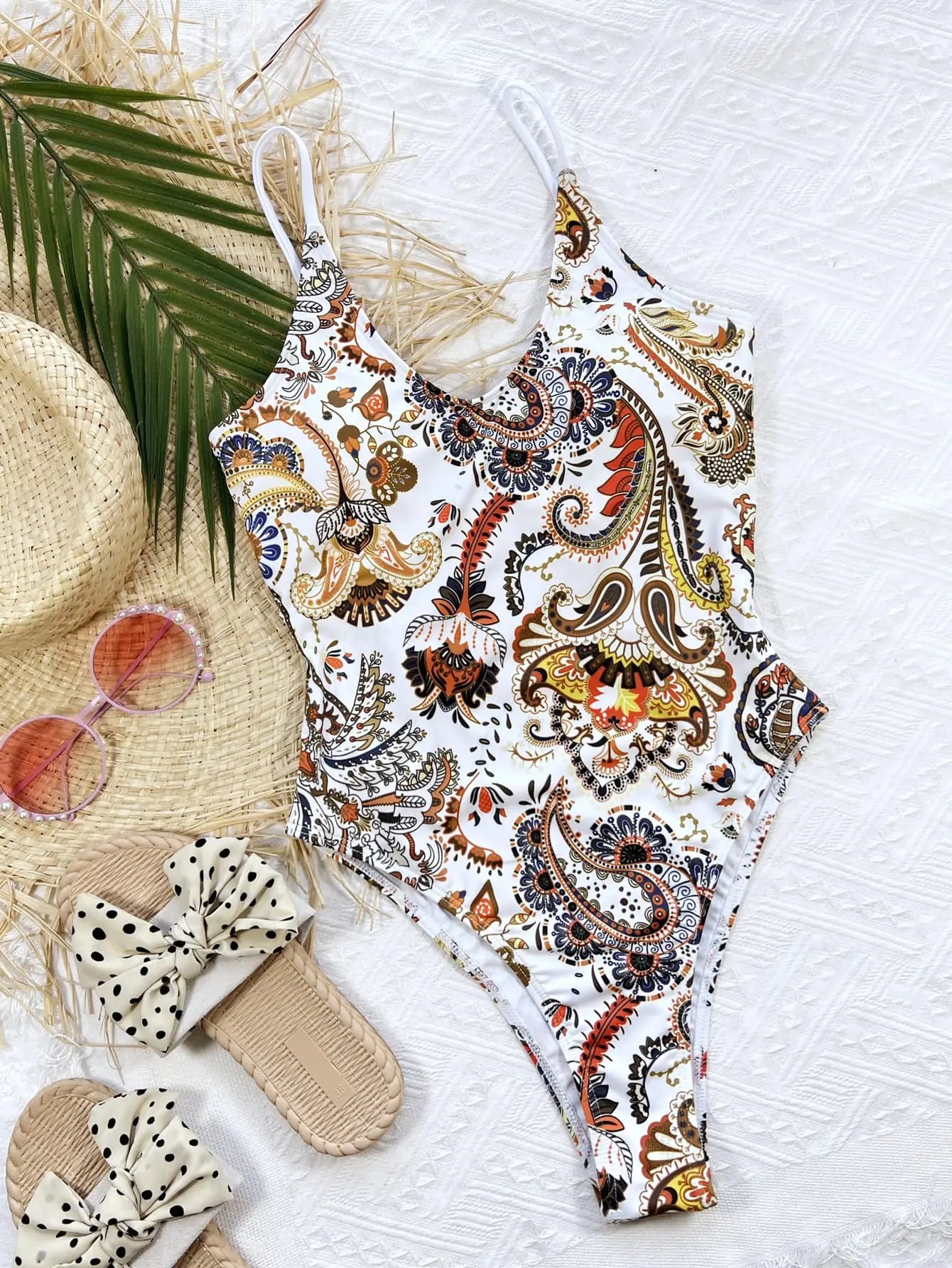 Printed Tie Back Scoop Neck One-Piece Swimsuit - BikiniEmporium.com